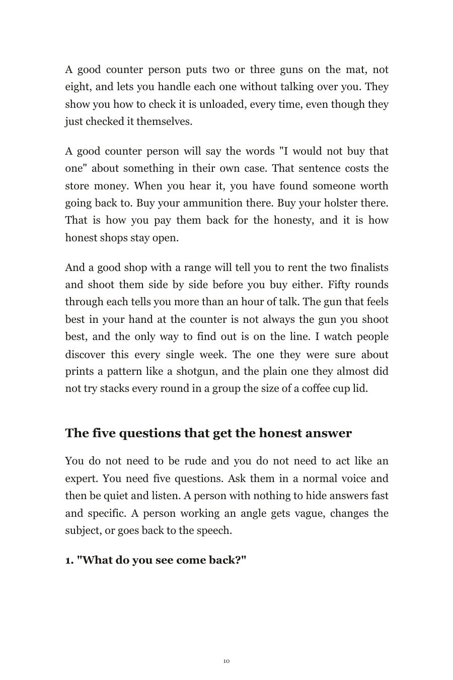 Book page: the five questions that get the honest answer at a gun counter